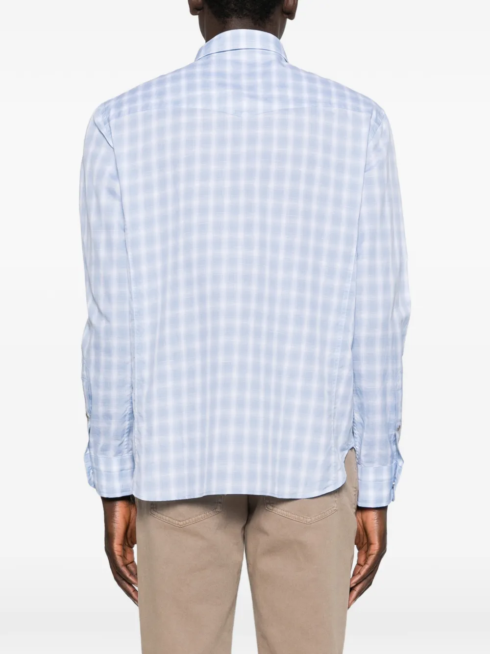 TOM FORD Geruit overhemd met drukknoop Blauw