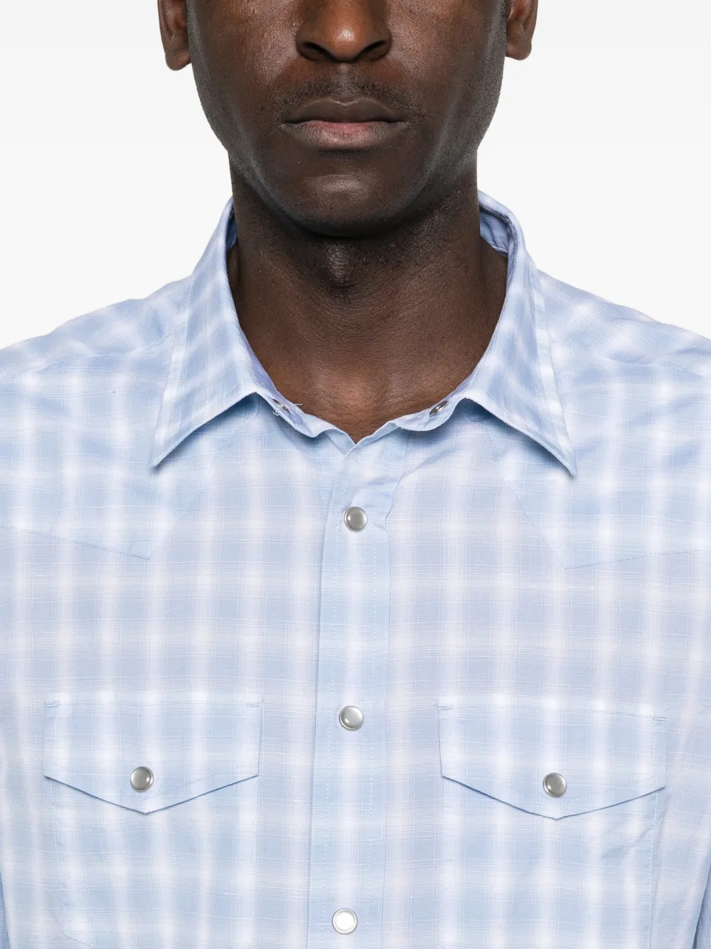 TOM FORD Geruit overhemd met drukknoop Blauw
