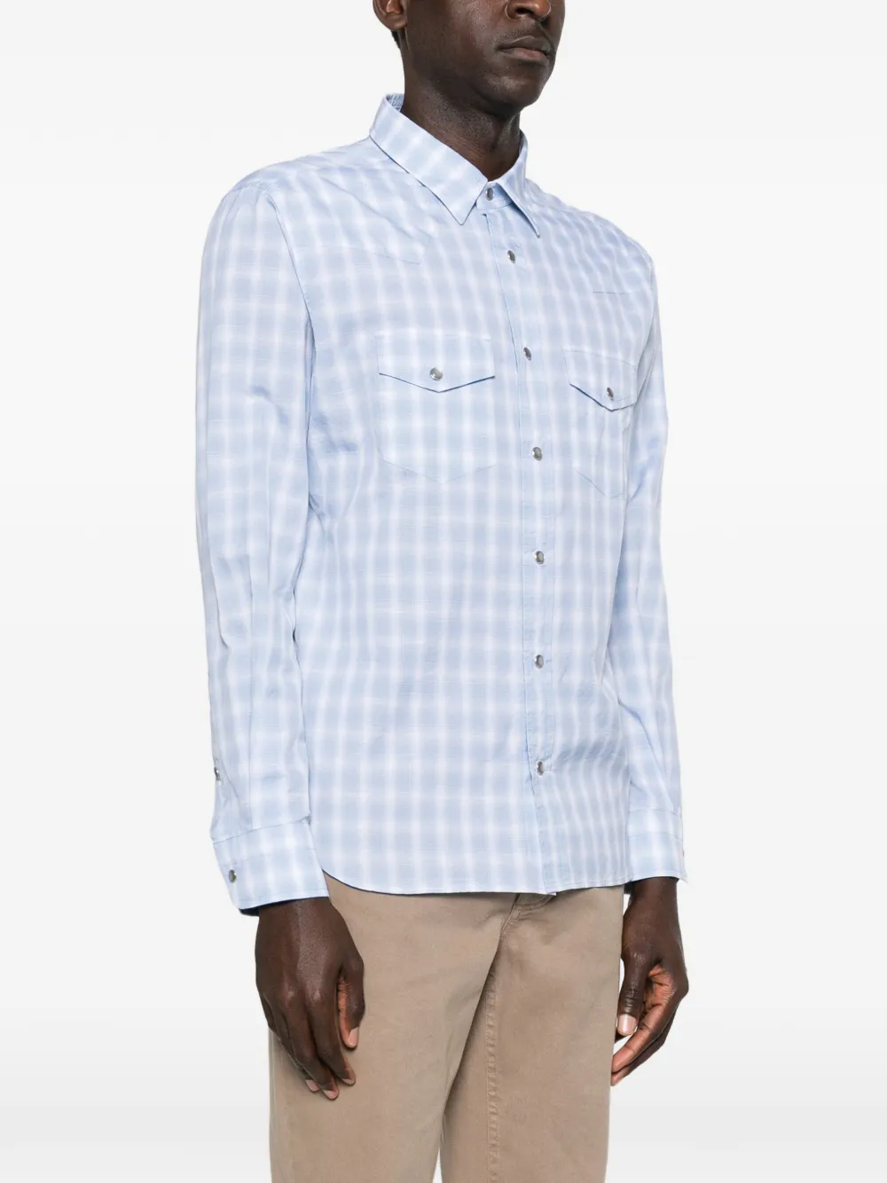  Tom Ford Check Snap-button Shirt - Blue 