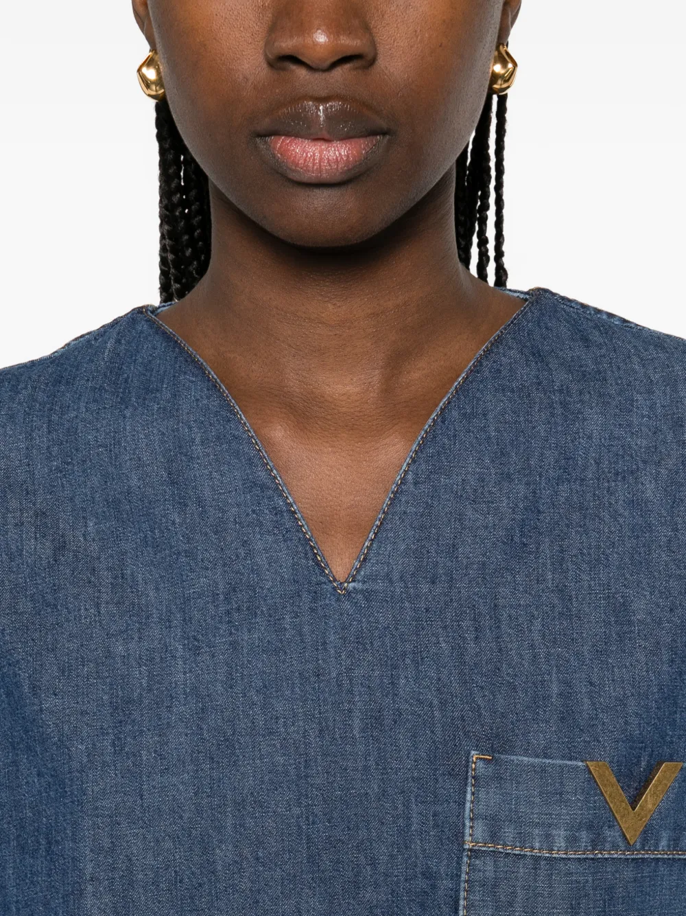 Valentino Garavani Top met V-hals en zak Blauw
