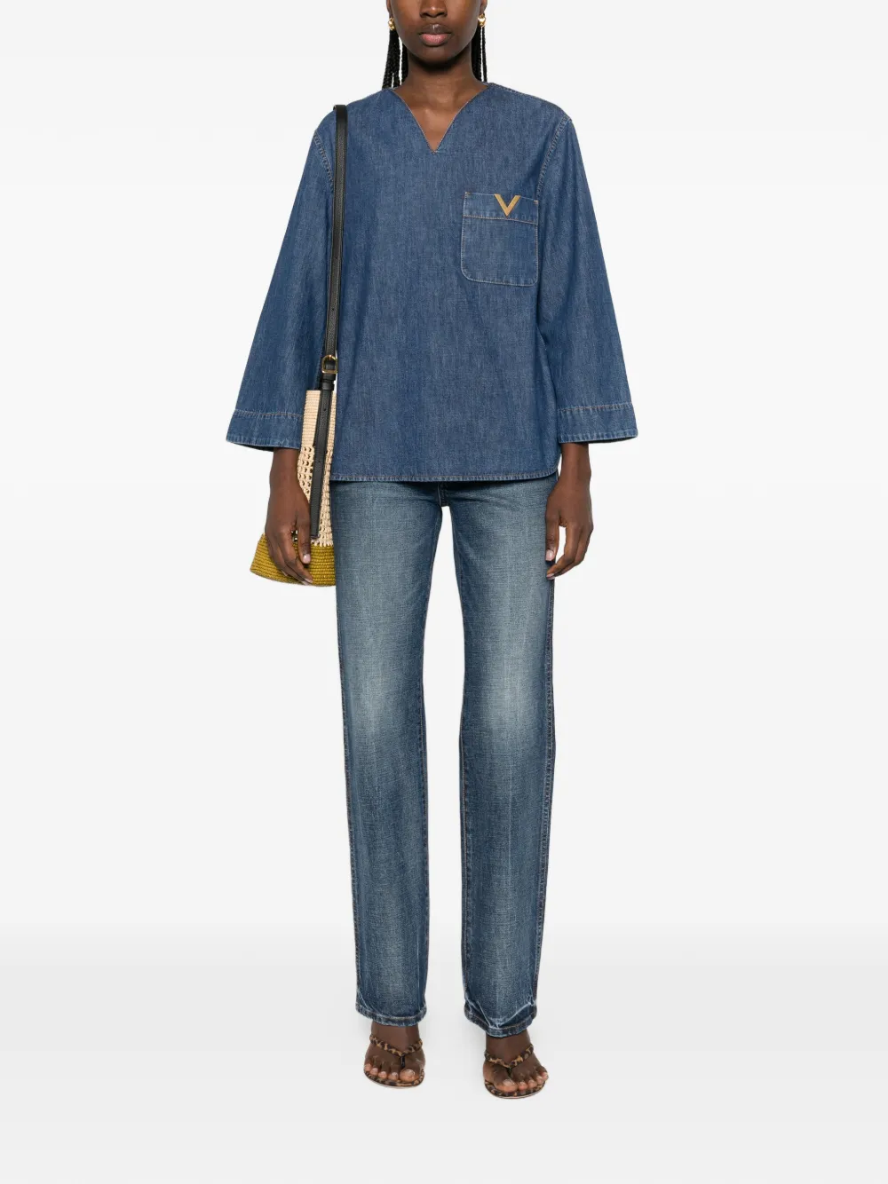 Valentino Garavani Top met V-hals en zak Blauw