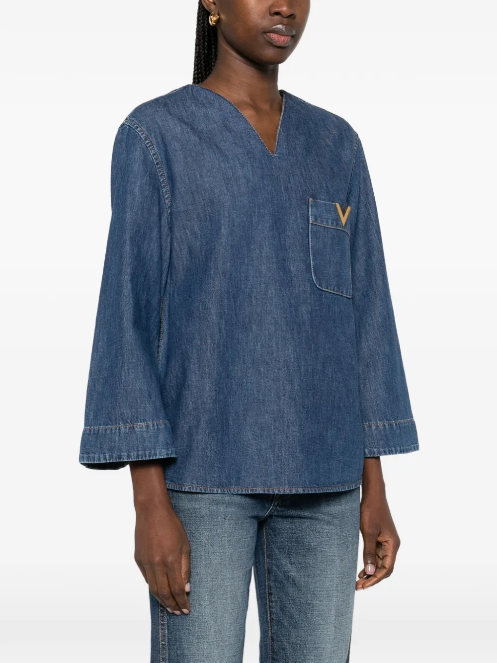 Valentino Garavani Top met V-hals en zak Blauw
