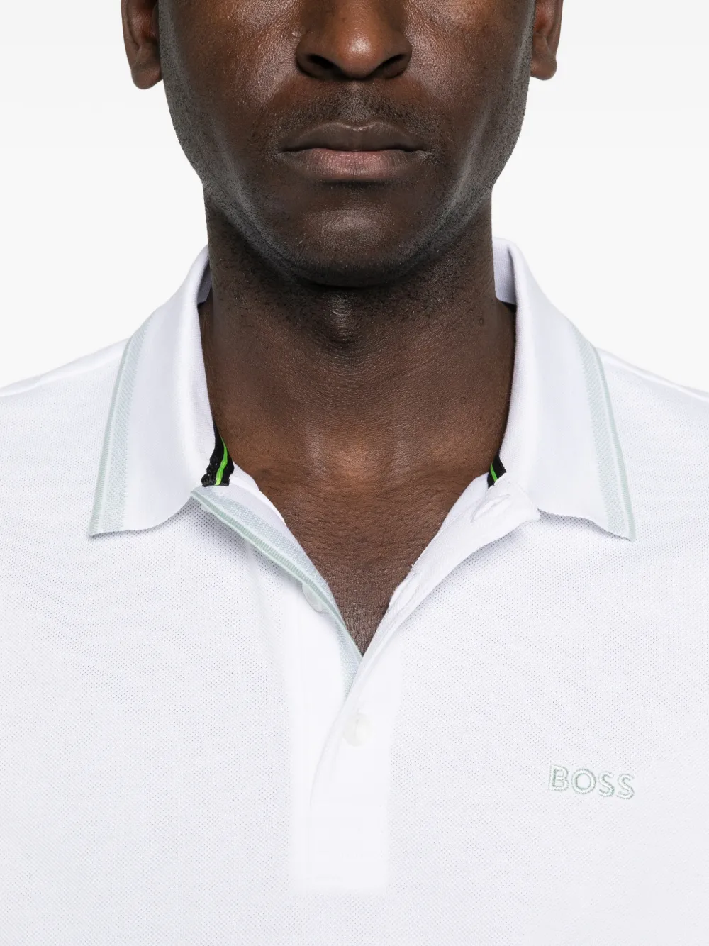 BOSS Poloshirt met gestreepte kraag Wit