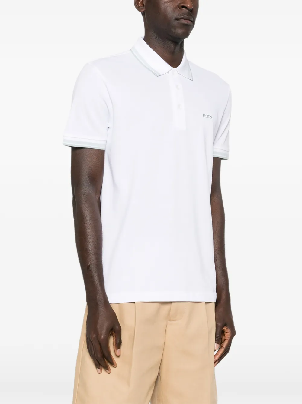 BOSS Poloshirt met gestreepte kraag Wit