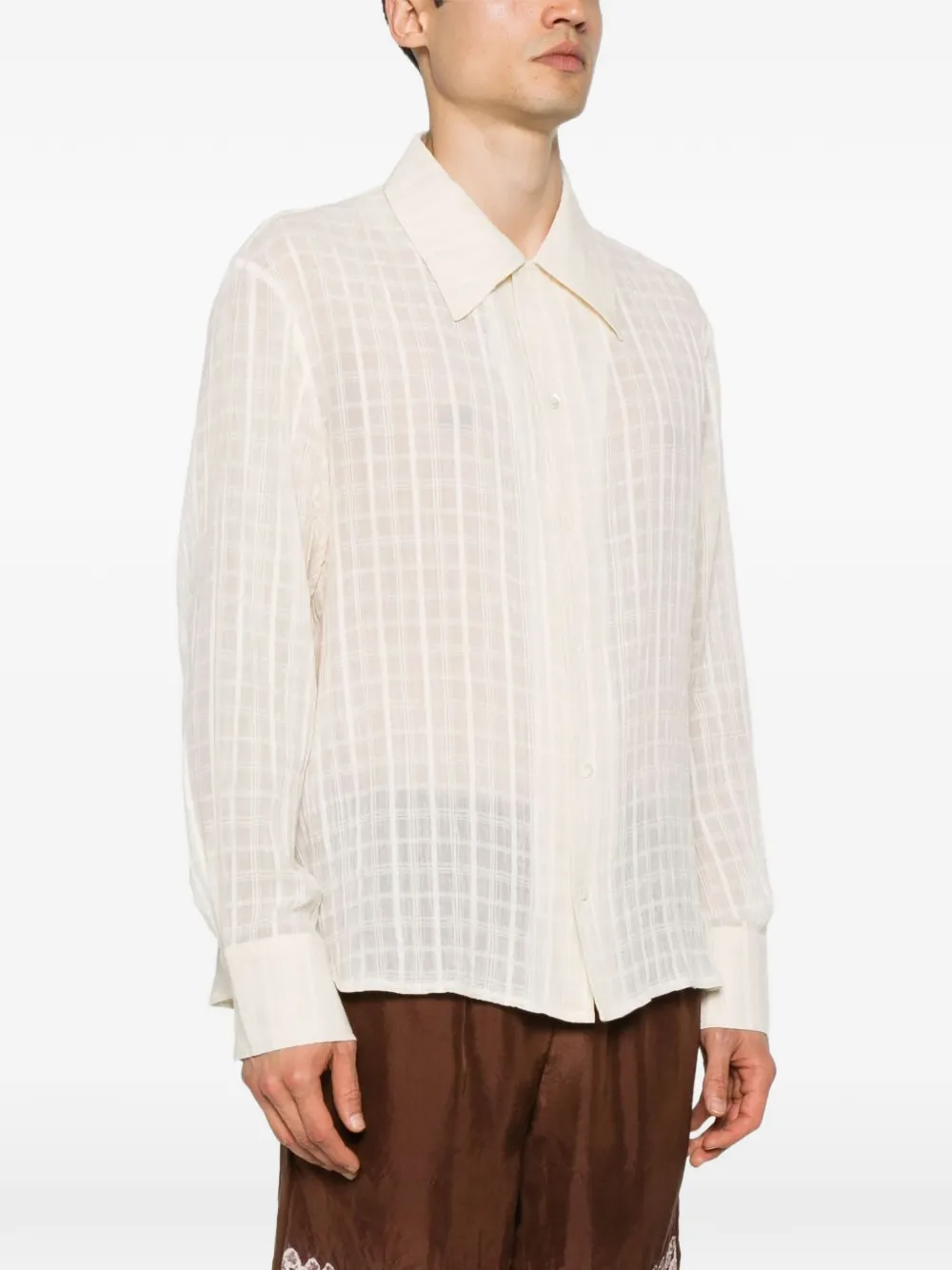Point-Collar Checked Shirt