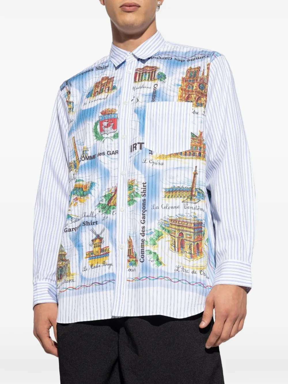 Comme des Garçons Homme Gestreept overhemd met grafische print Wit