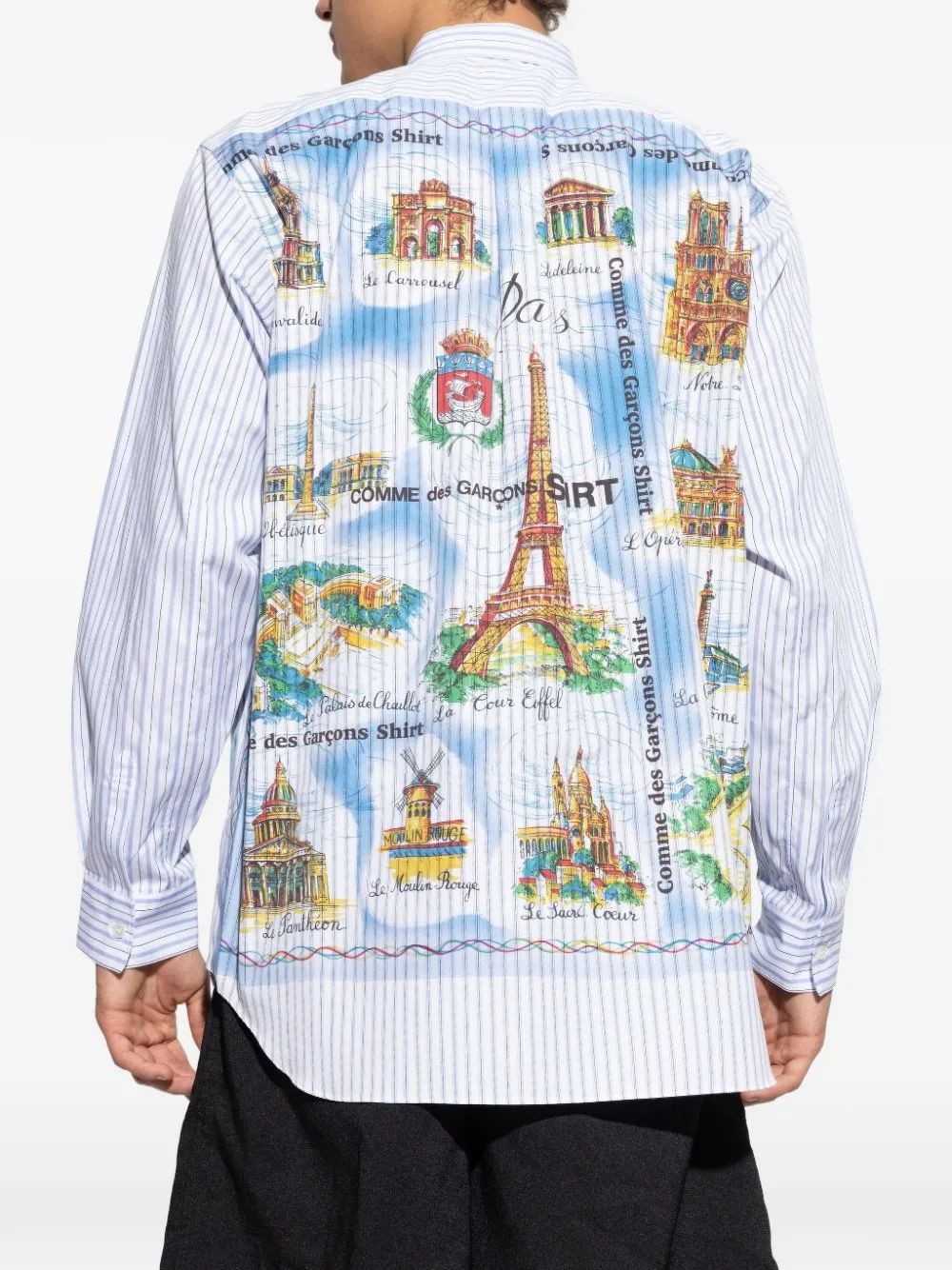 Comme des Garçons Homme Gestreept overhemd met grafische print Wit