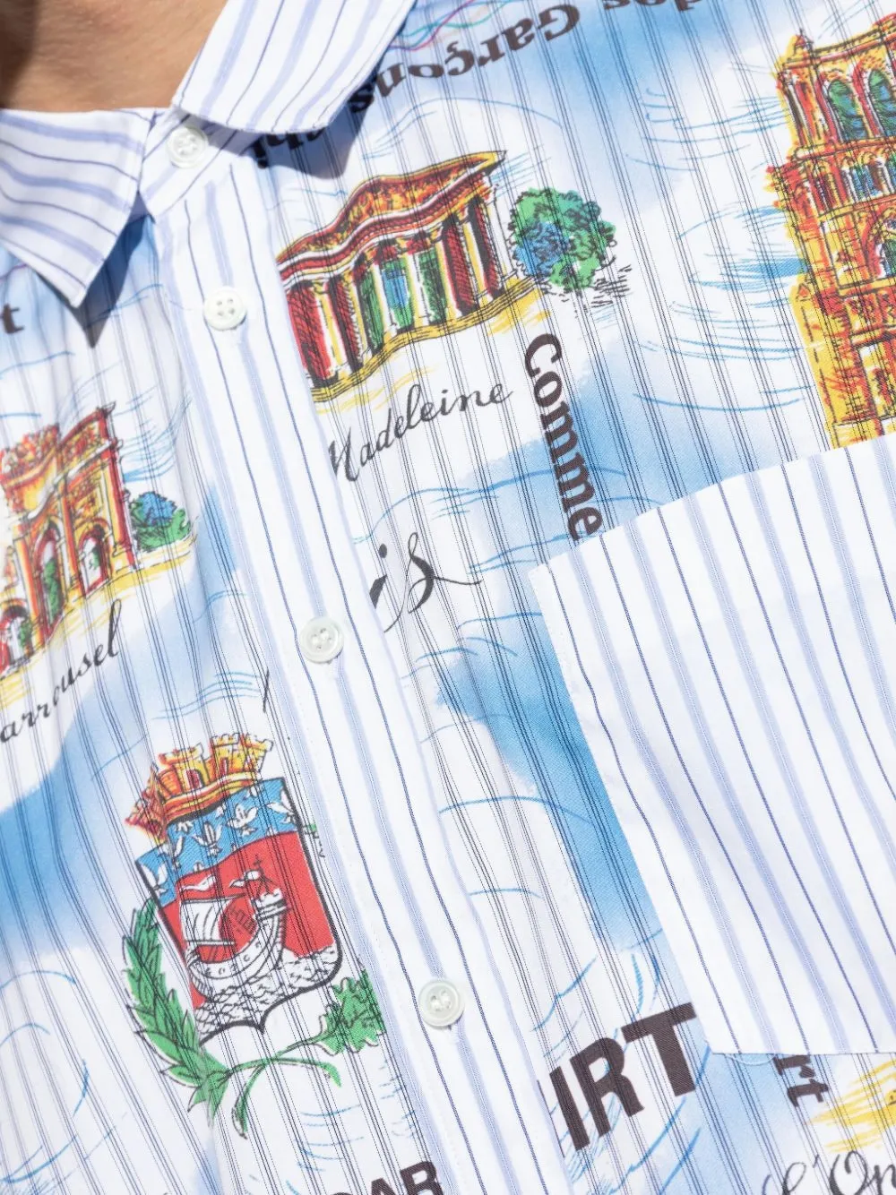 Comme des Garçons Homme Gestreept overhemd met grafische print Wit