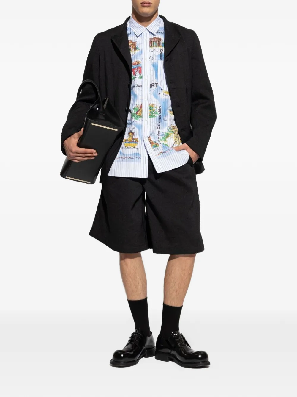 Comme des Garçons Homme Gestreept overhemd met grafische print Wit