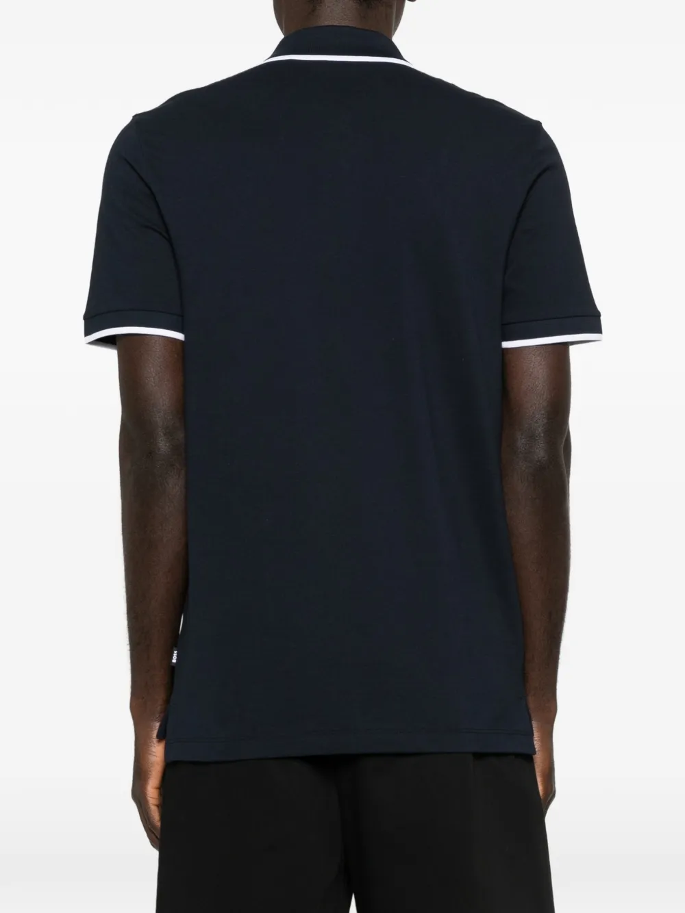 BOSS Katoenen-piqué poloshirt met contrasterende streep Blauw