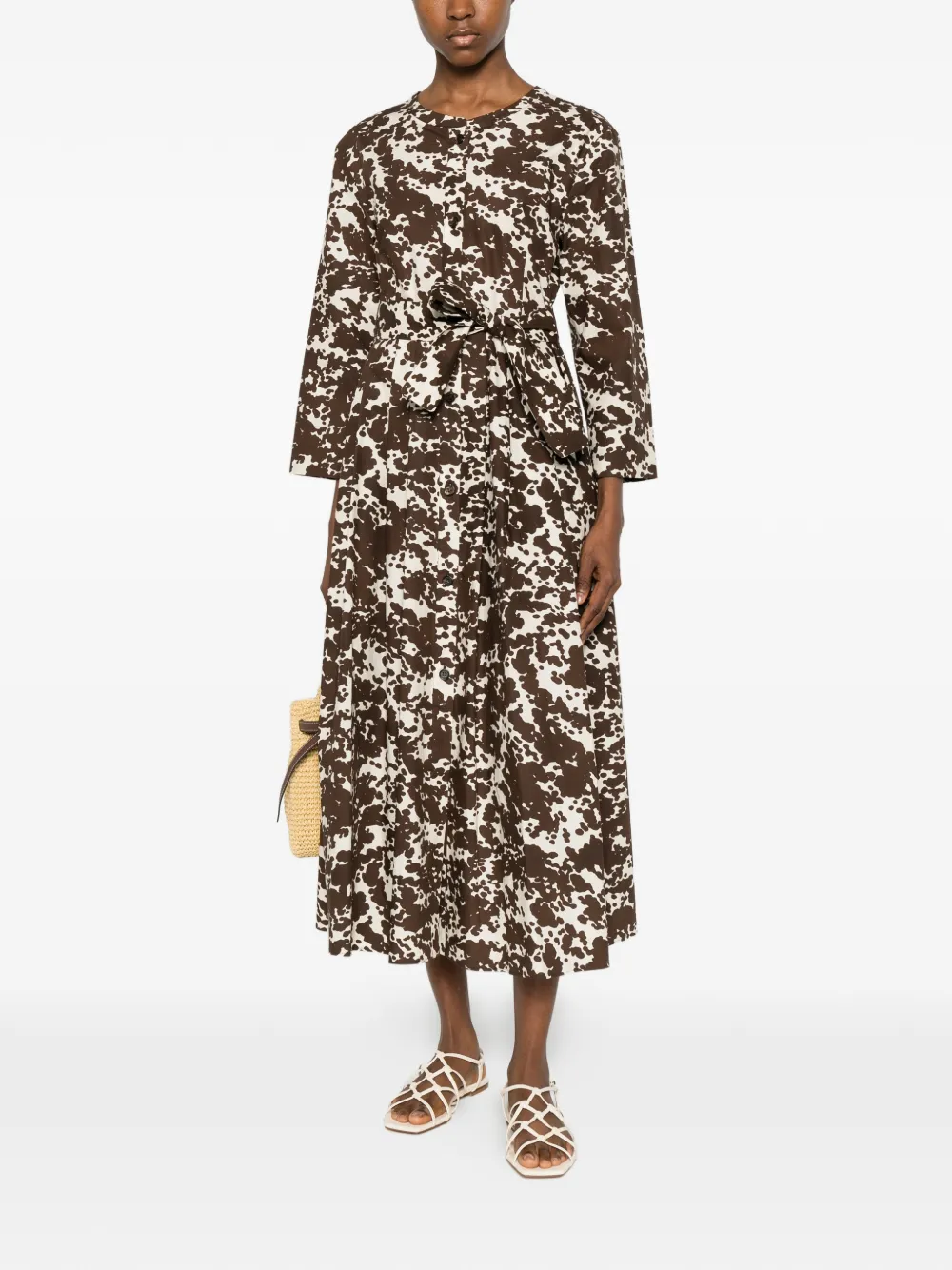 'S Max Mara Midi-jurk met ceintuur en koeien-print Bruin