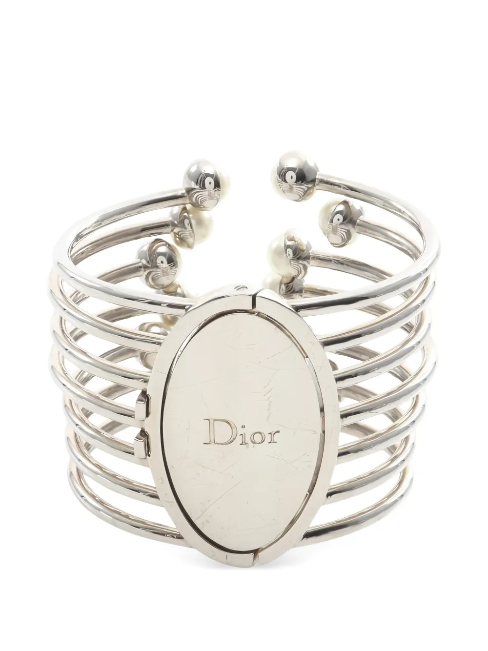 Christian Dior Pre-Owned 2000s logo pearl bangle - Argento