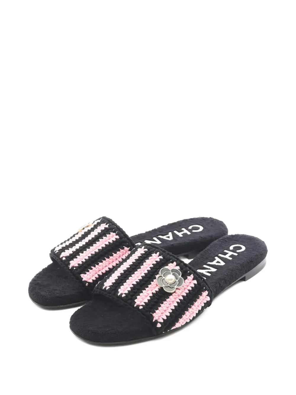 CHANEL Pre-Owned 1986-1988 striped flower mule sandals - Schwarz