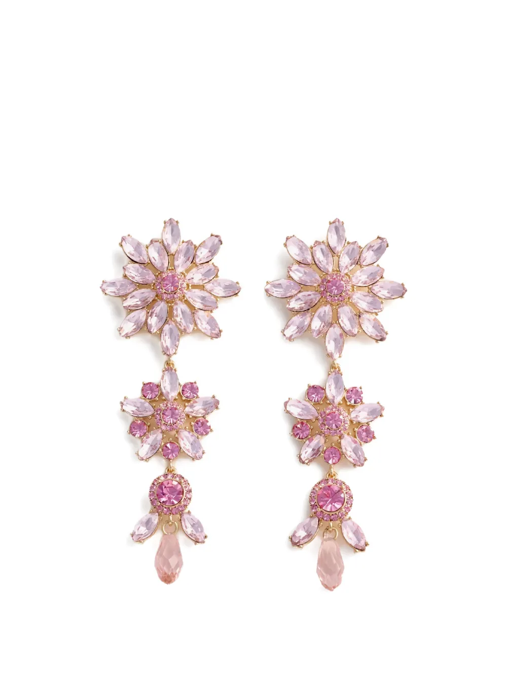 Self-Portrait flower crystal drop earrings - Oro
