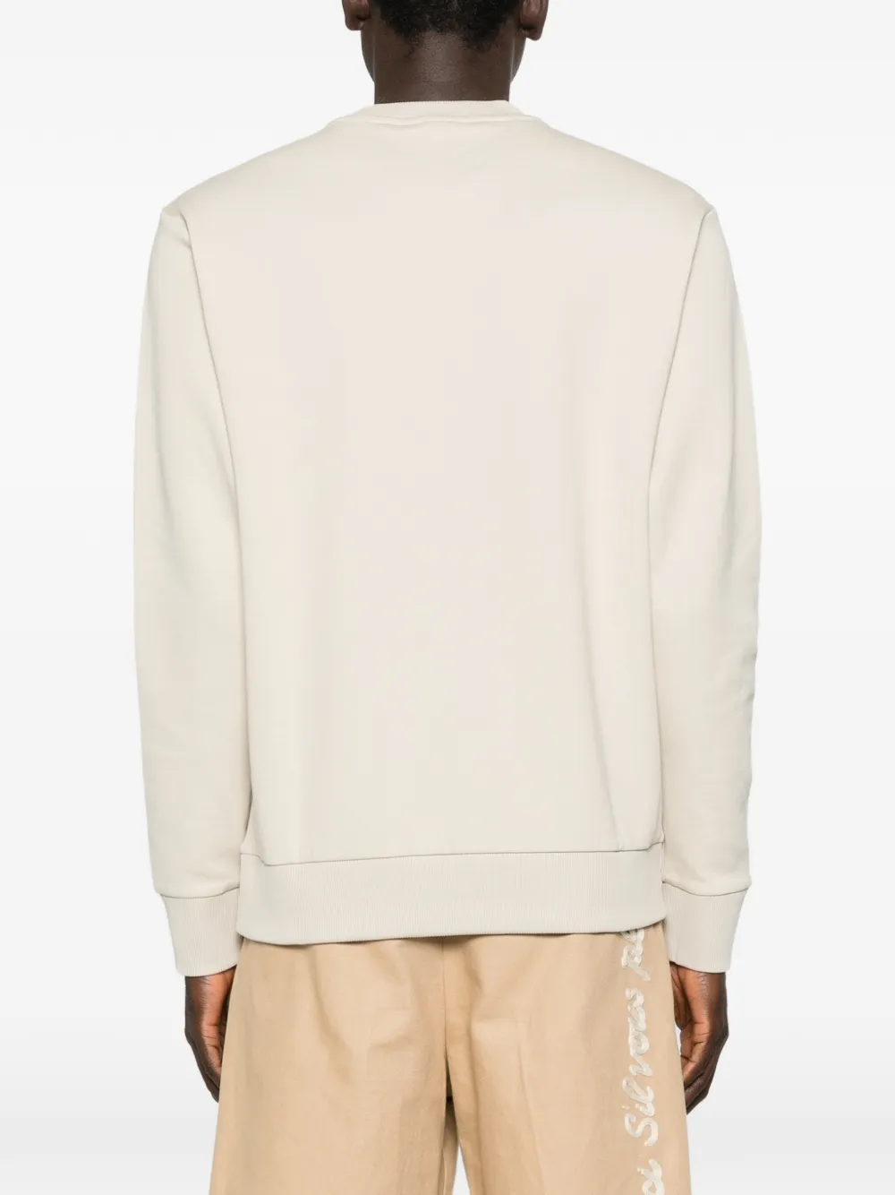 BOSS Sweater van stretch-katoen met tonaal logo Beige