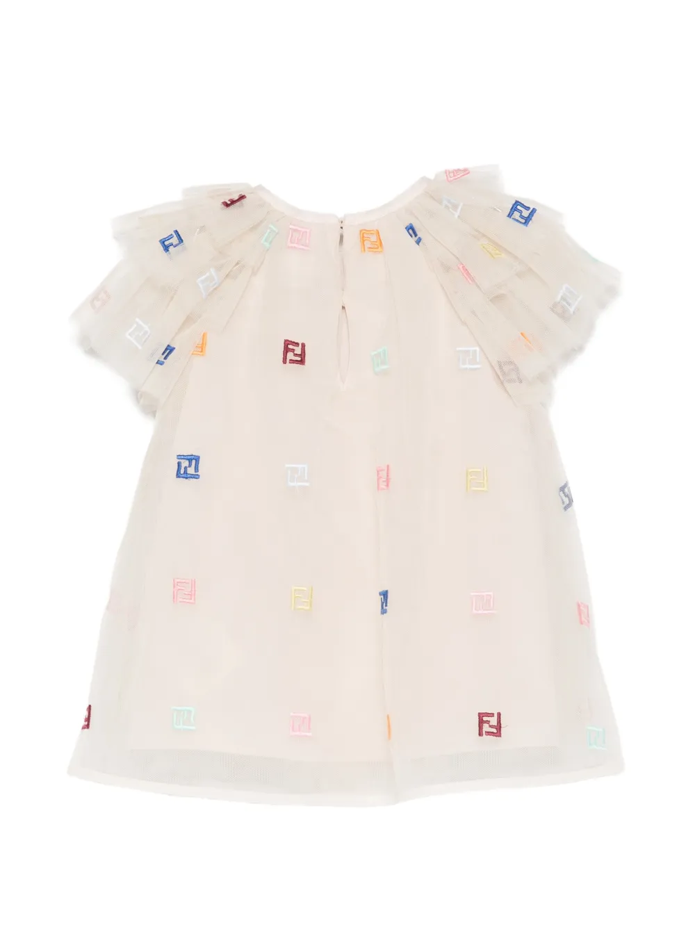 Fendi Kids Jurk met ruches en logo Beige