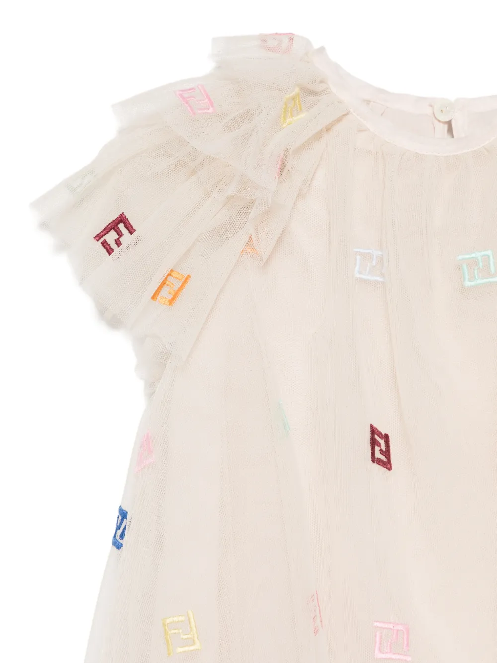 Fendi Kids Jurk met ruches en logo Beige