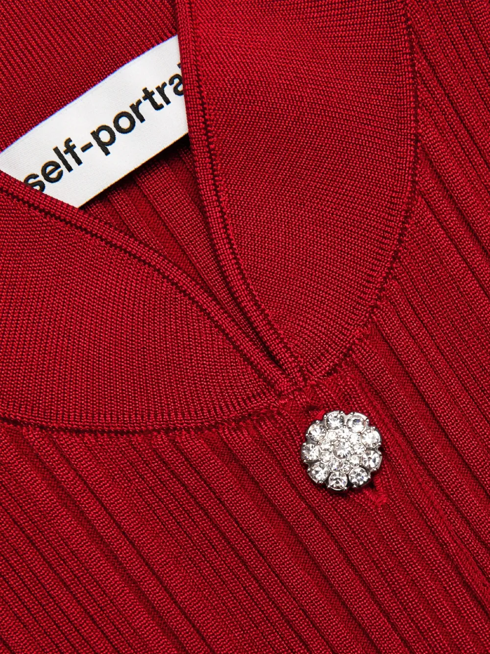 Self-Portrait Geribbeld vest met knoop Rood