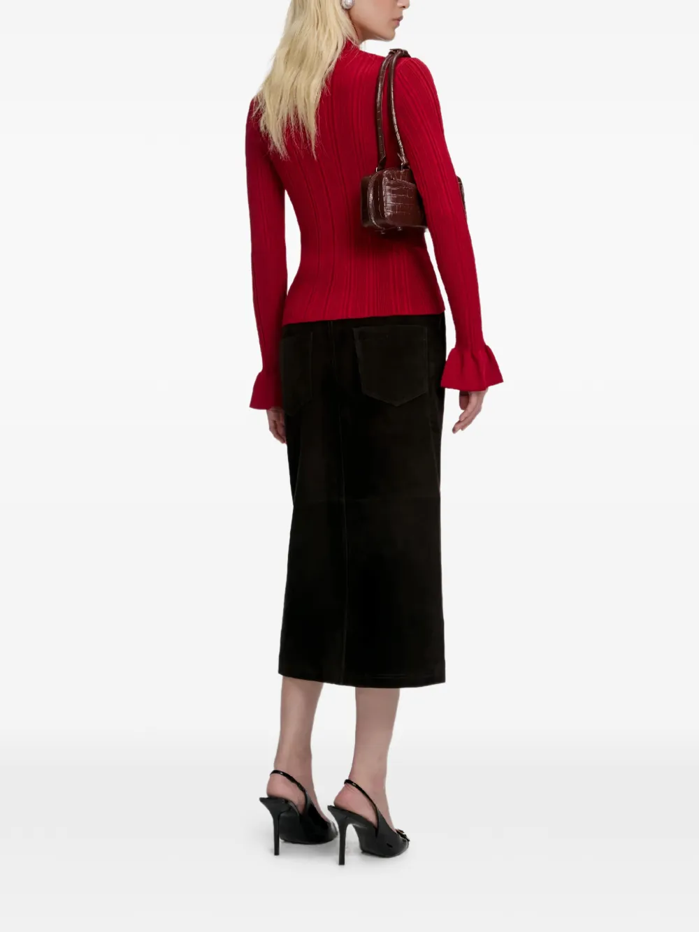  Self-portrait Ribbed Button Cardigan - Red 