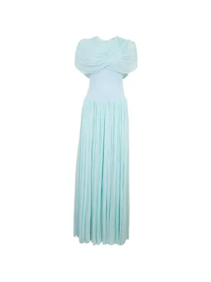 jonathan simkhai green metallic dress Aelia Ruched Hardware Detail Cut-Out Midaxi Dress in Olive Green main image 0