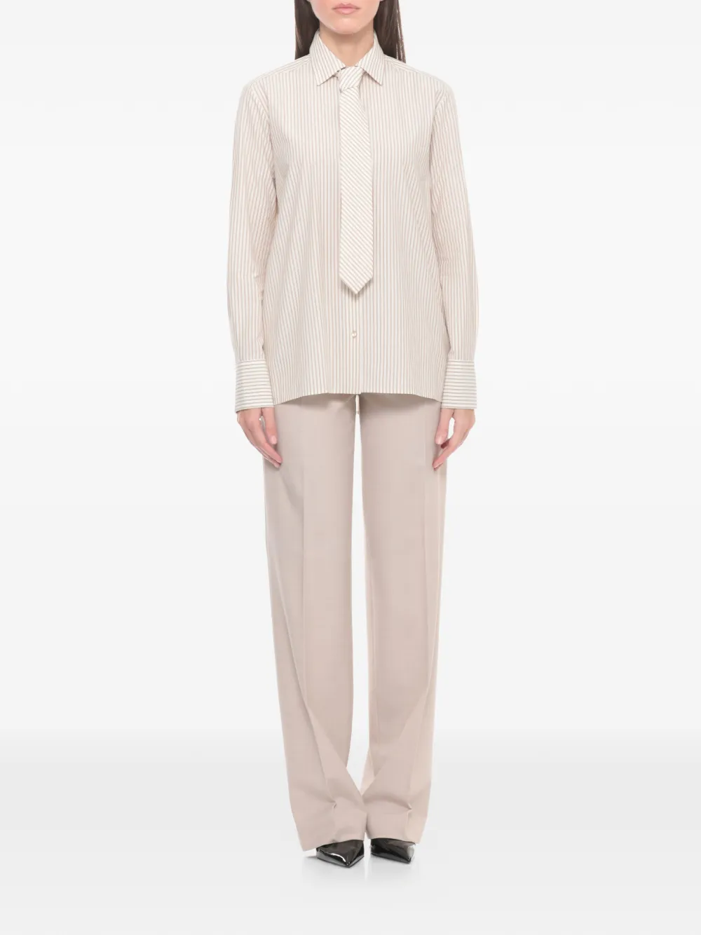  Antonelli Striped Tie Shirt - Neutrals 