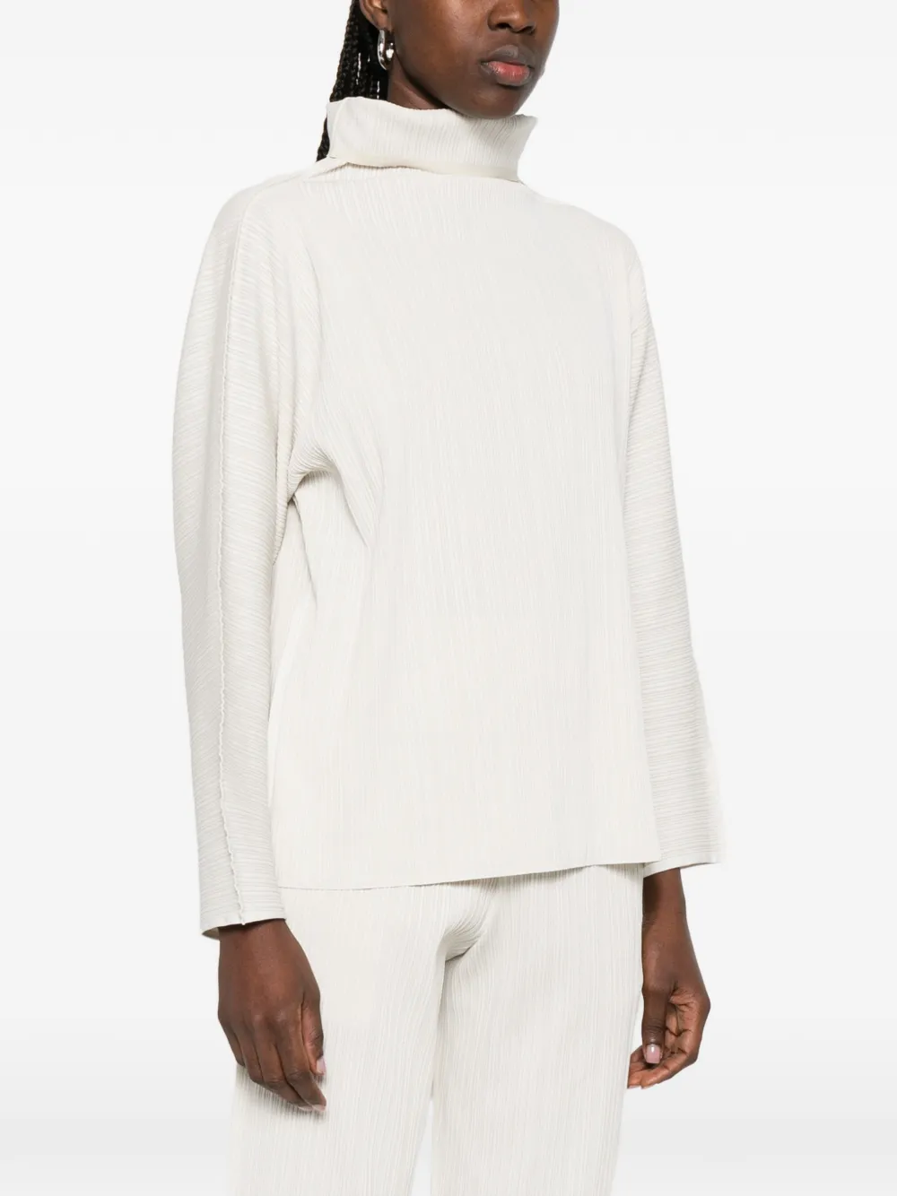 Pleats Please Issey Miyake A-poc Shell Pleated Mock-neck Top - Neutrals 