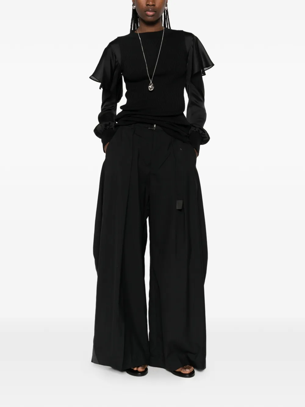  Sacai Ruffled Knitted Top - Black 