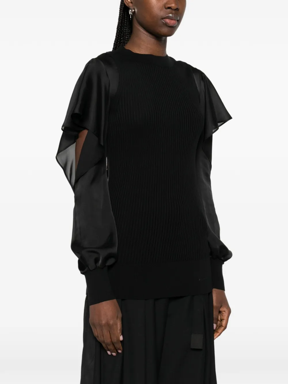  Sacai Ruffled Knitted Top - Black 