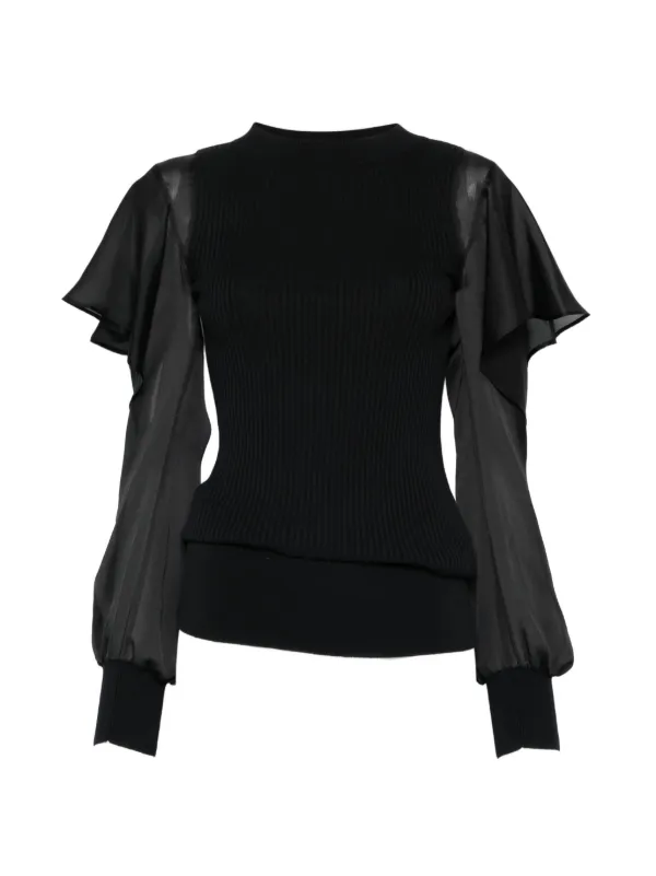Sacai Ruffled Knitted Top in Black