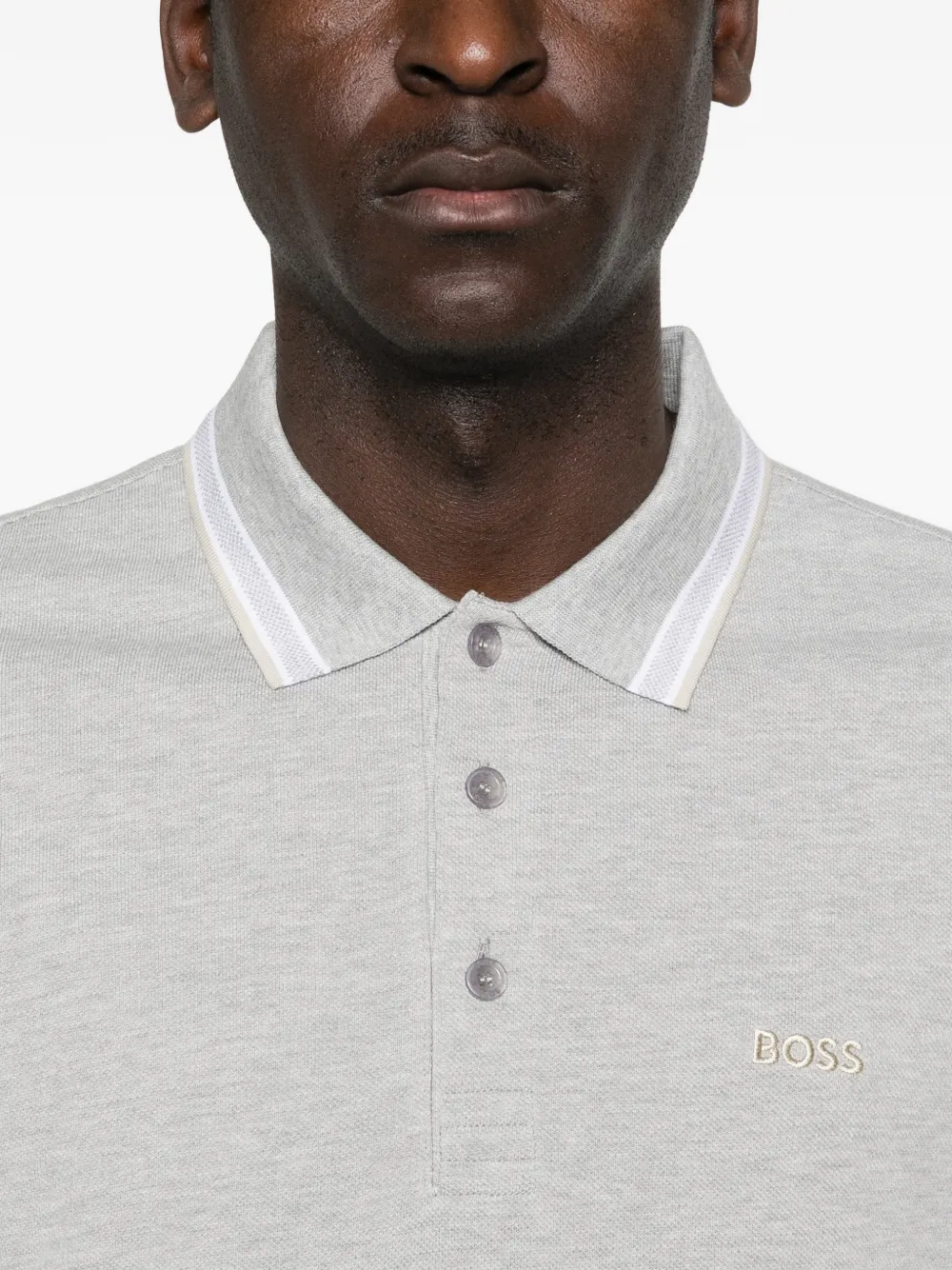 BOSS Poloshirt met gestreepte kraag Grijs