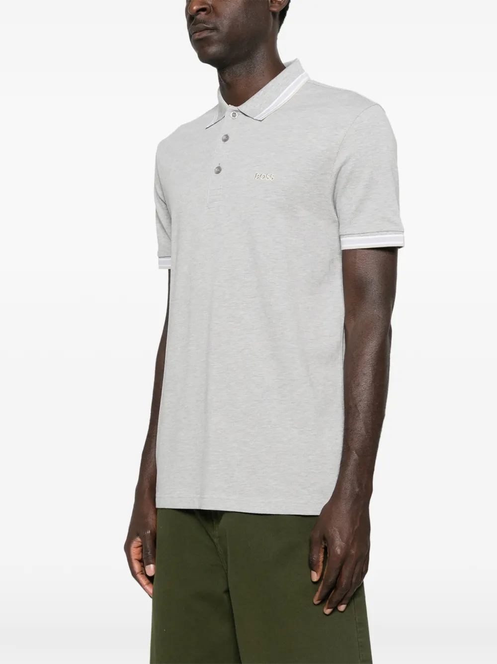 BOSS Poloshirt met gestreepte kraag Grijs
