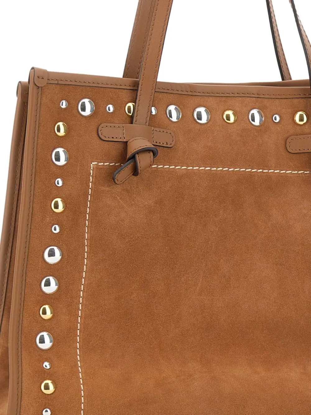 GIANNI CHIARINI Marcella suède schoudertas met stiksel en studs Bruin