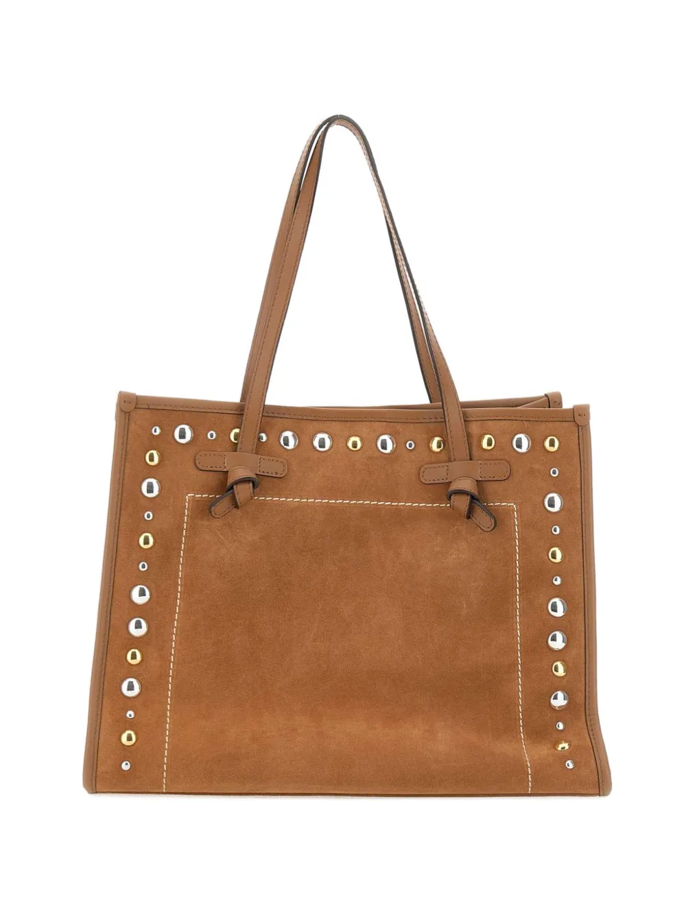 GIANNI CHIARINI Marcella studded stitched suede shoulder bag - Marrone
