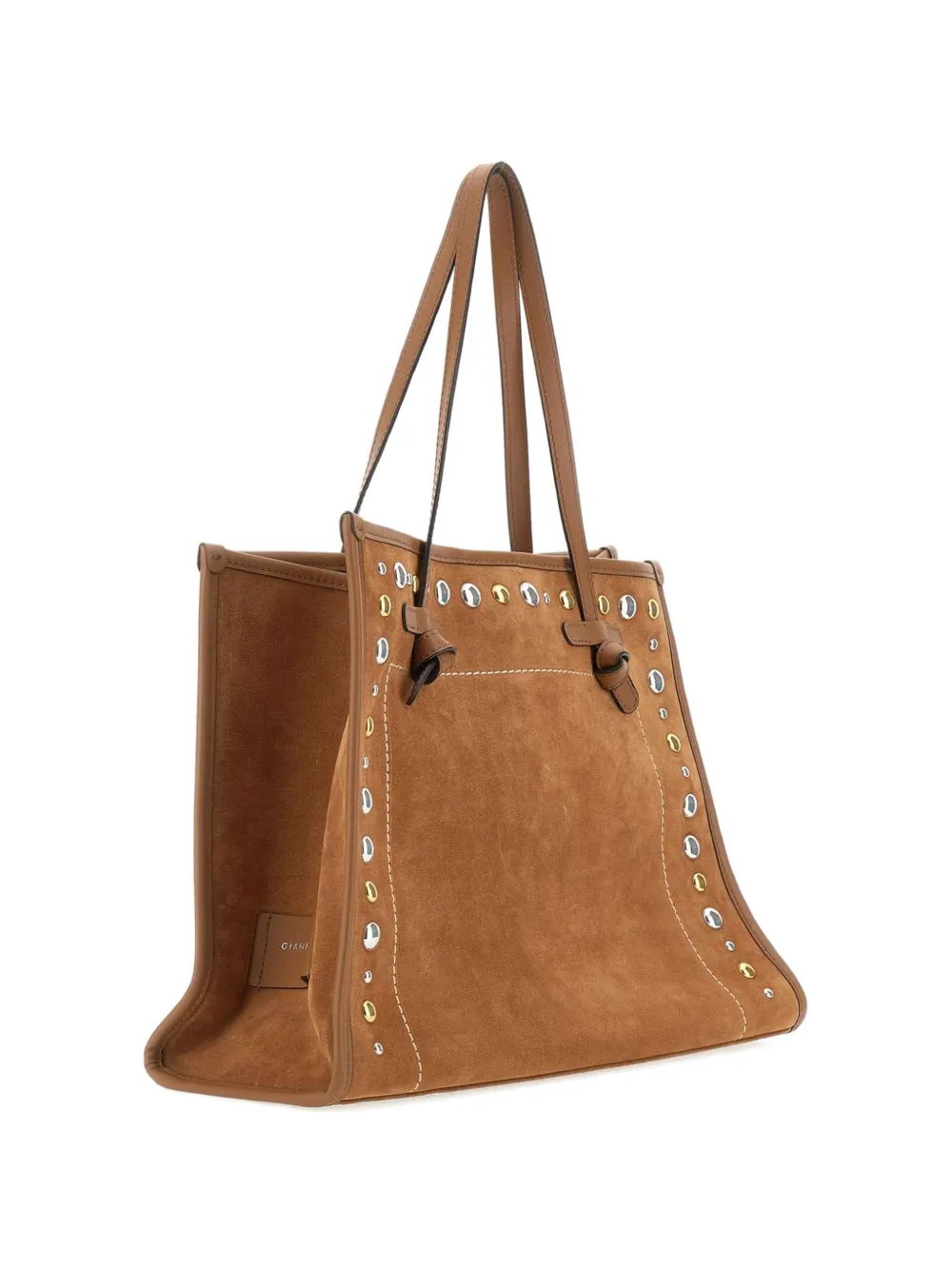 GIANNI CHIARINI Marcella suède schoudertas met stiksel en studs Bruin