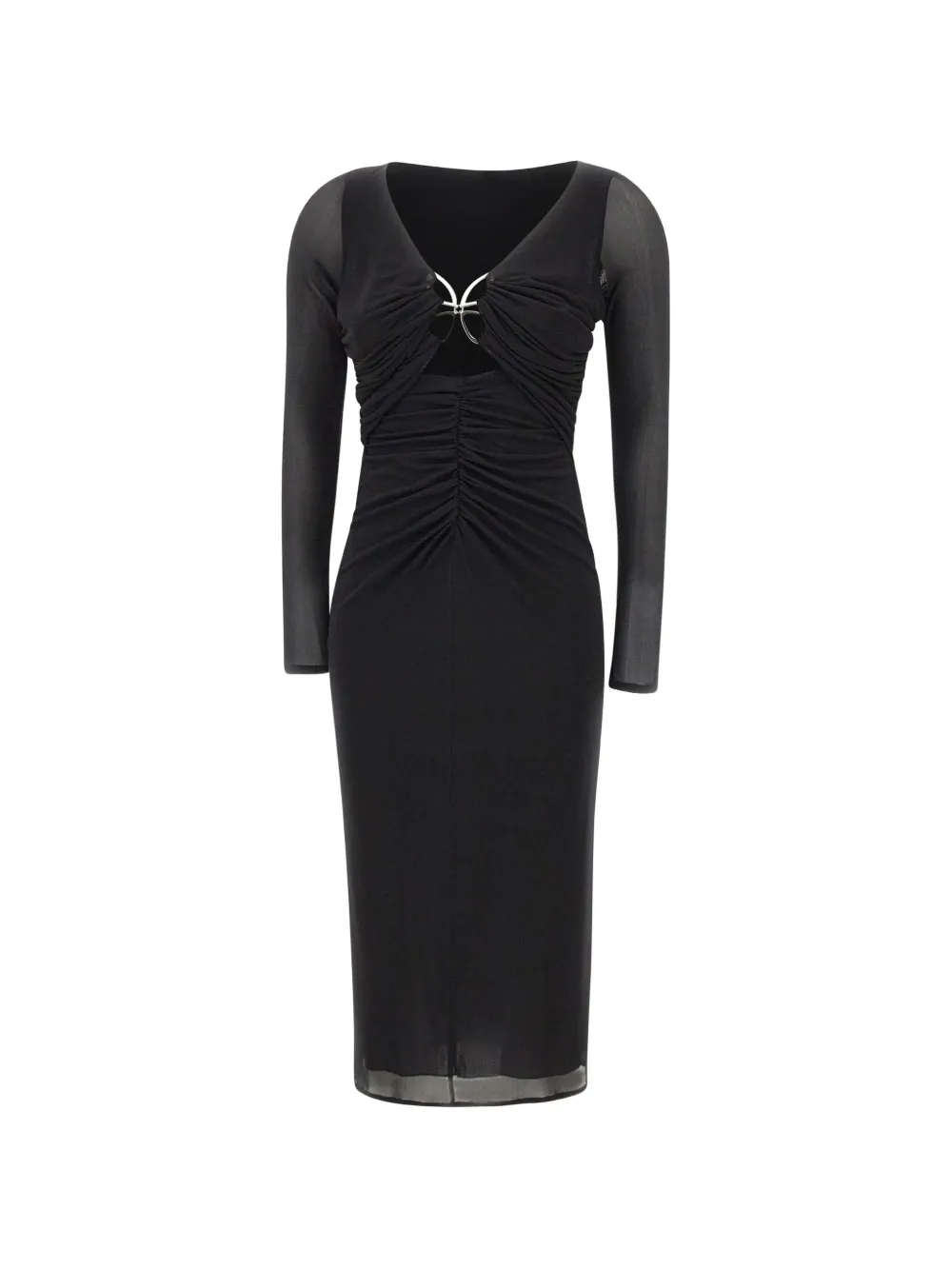 Blumarine butterfly-clasp ruched midi dress - Nero
