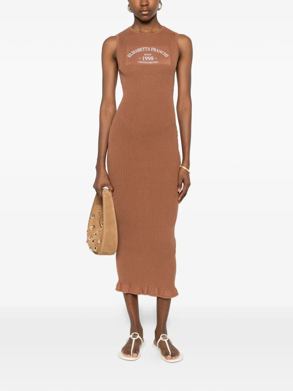 Elisabetta Franchi Midi-jurk met ruches Bruin