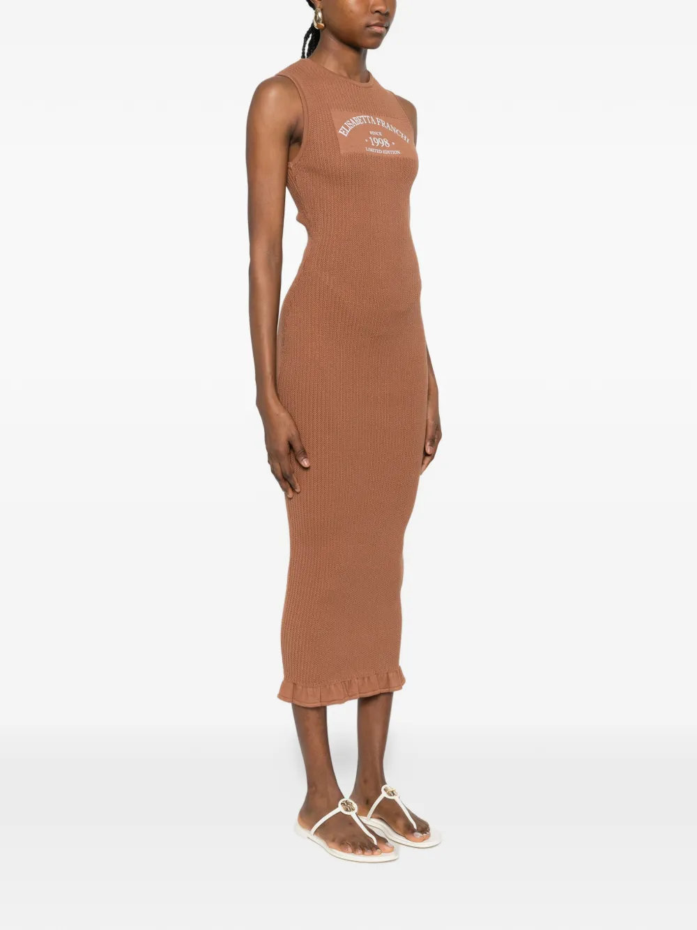 Elisabetta Franchi Midi-jurk met ruches Bruin