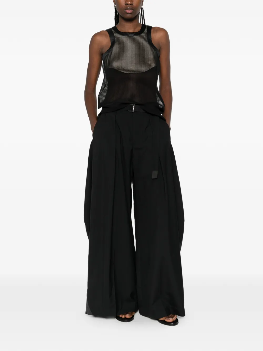  Sacai Striped Sleeveless Top - Grey 