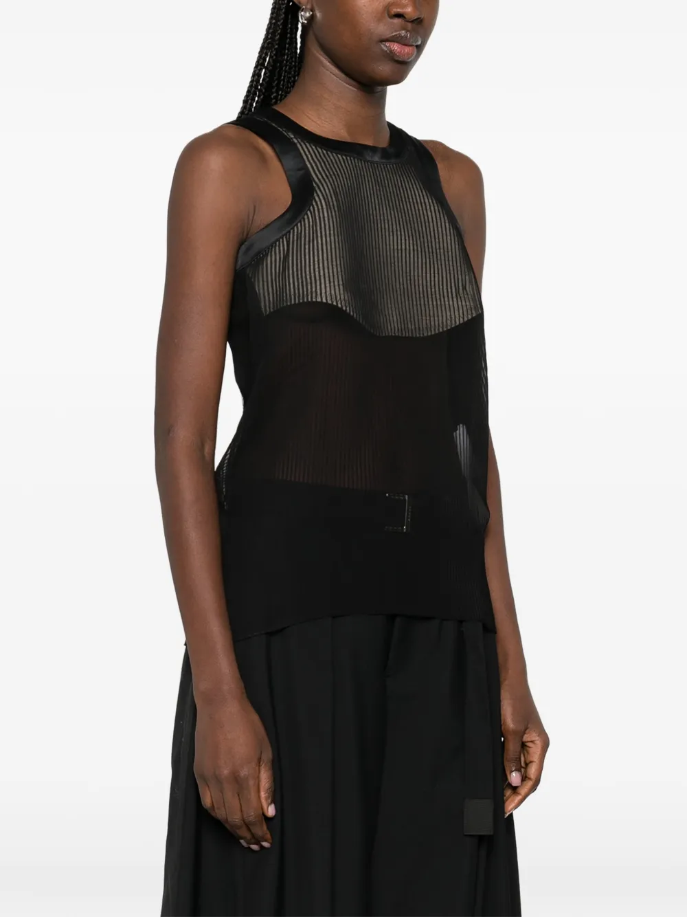  Sacai Striped Sleeveless Top - Grey 