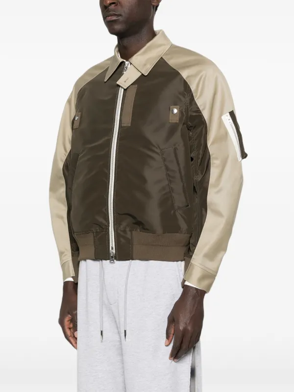 Sacai Colourblock Zip Jacket | Brown | FARFETCH SG