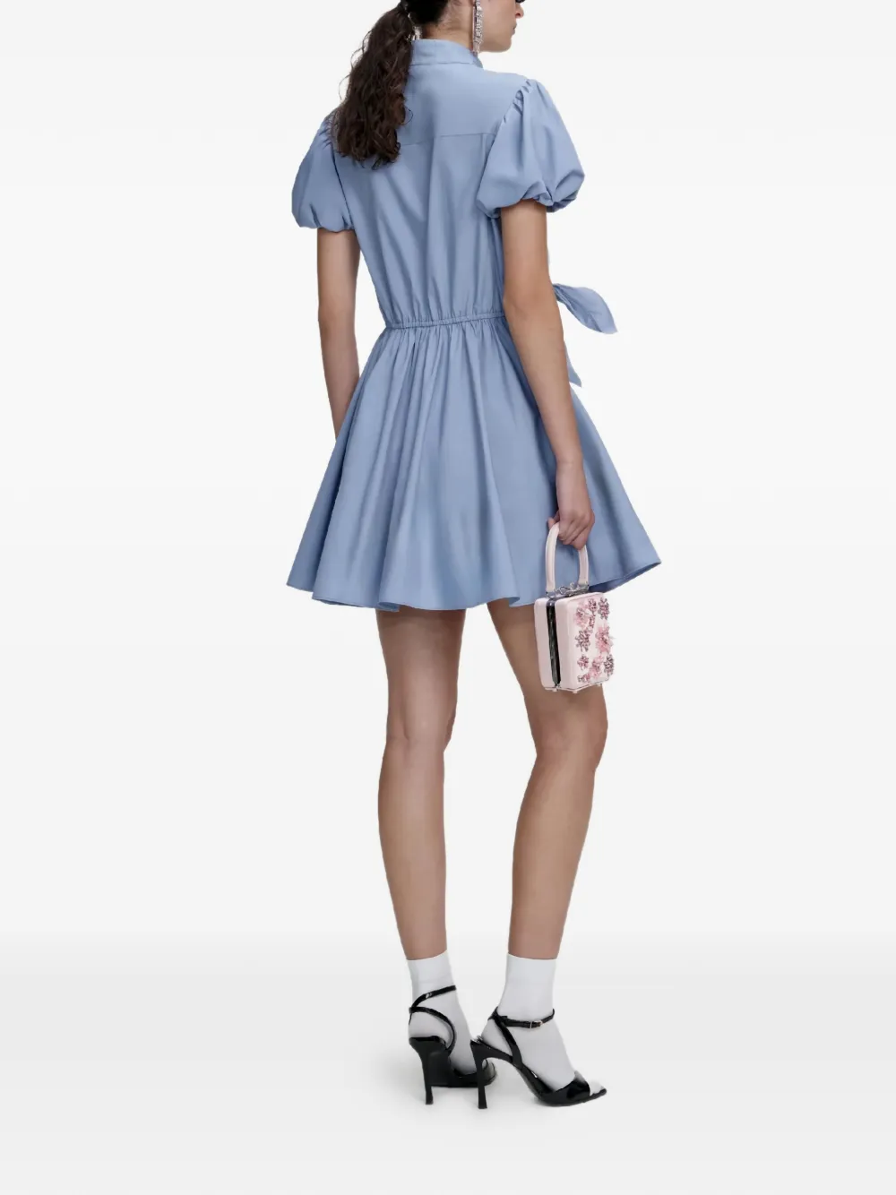 Self-Portrait Mini-jurk met pofmouwen Blauw