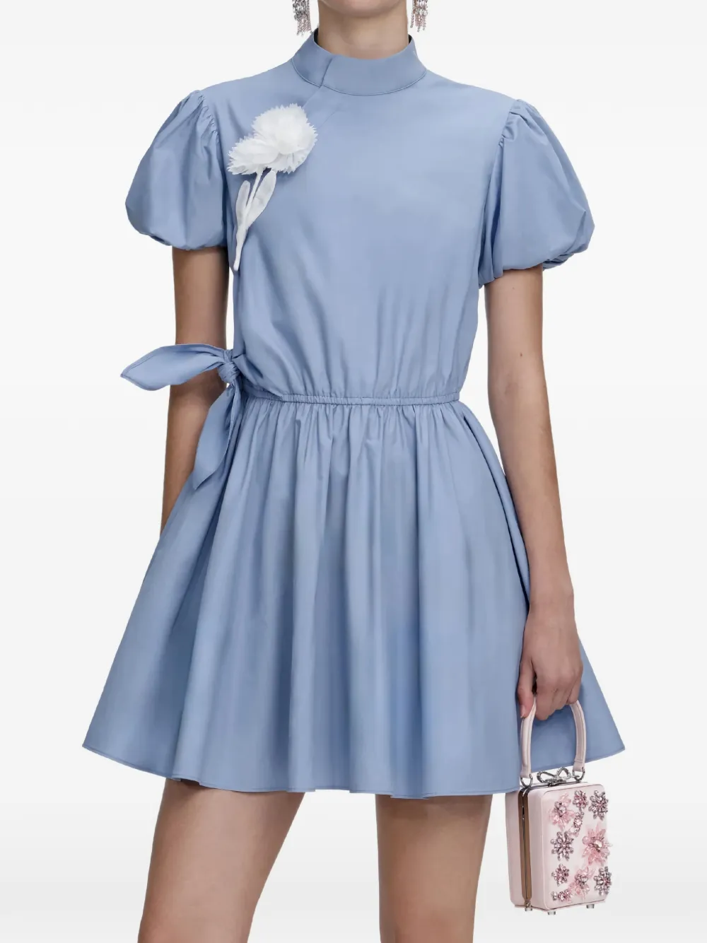 Self-Portrait Mini-jurk met pofmouwen Blauw