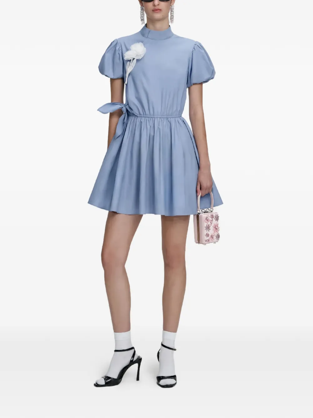 Self-Portrait Mini-jurk met pofmouwen Blauw