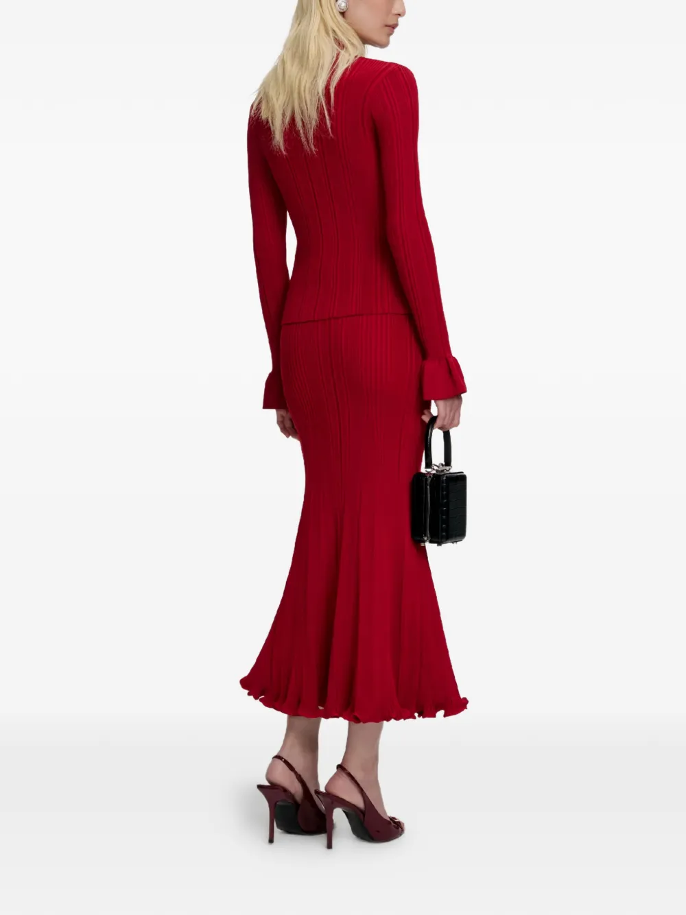  Self-portrait Ruffled Midi Skirt - Red 