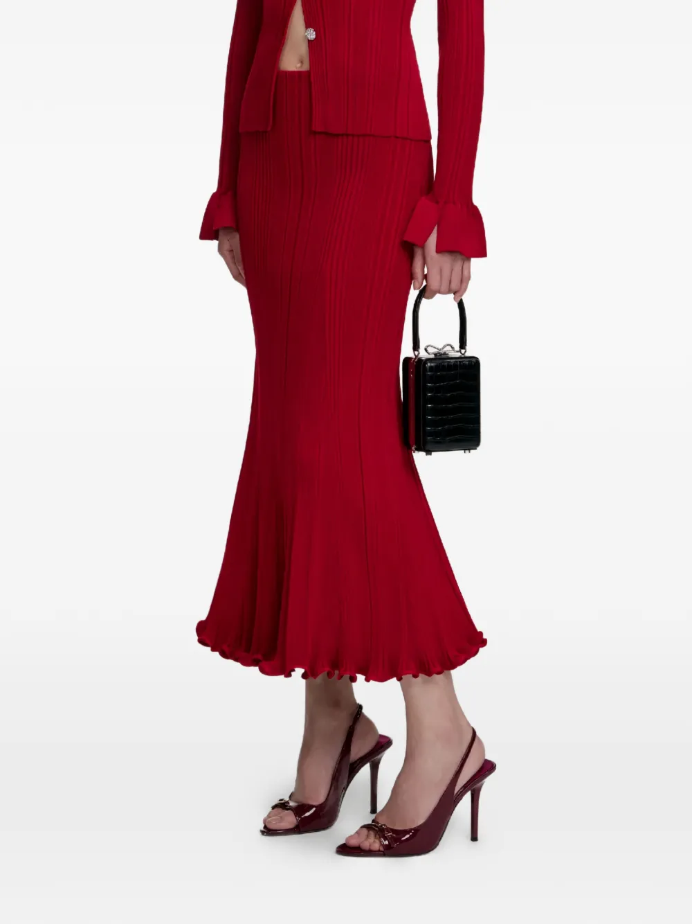  Self-portrait Ruffled Midi Skirt - Red 