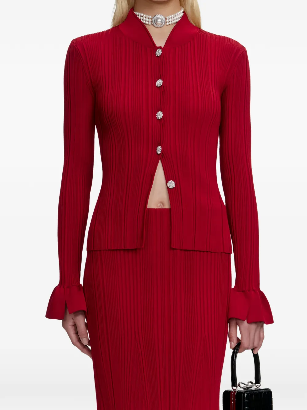 Self-Portrait Midi-rok met ruches Rood