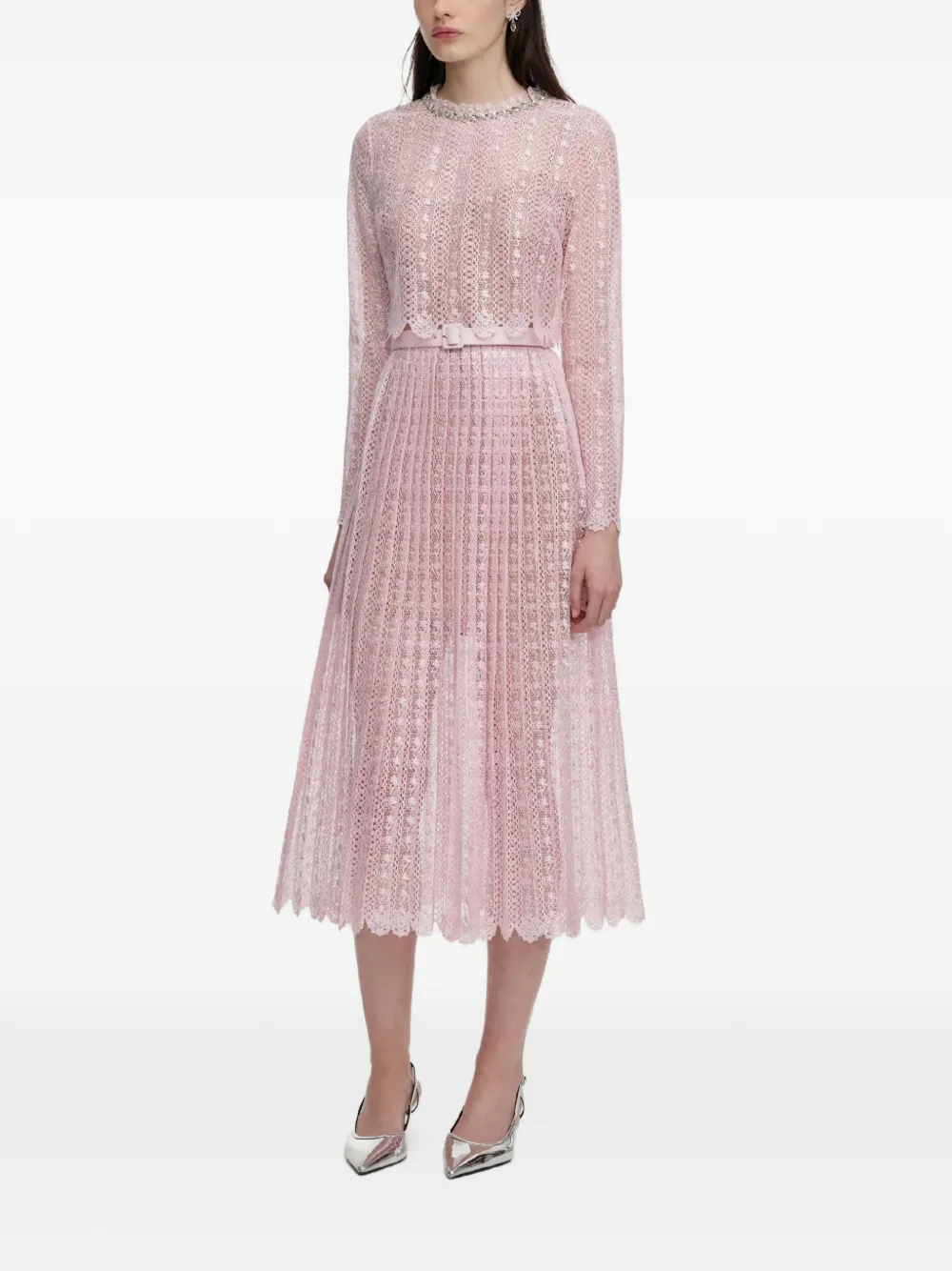 Self-Portrait Różowa koronowa sukienka midi - Rosa