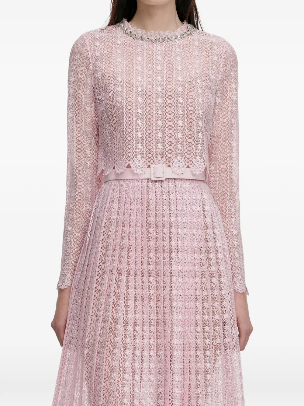 Self-Portrait Geplooide mini-jurk met kant Roze