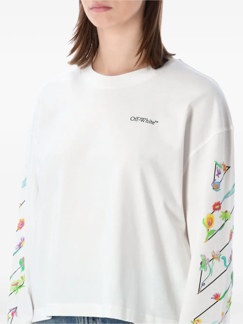Off-White Diagonal Glowing Flower T-shirt met lange mouwen Wit