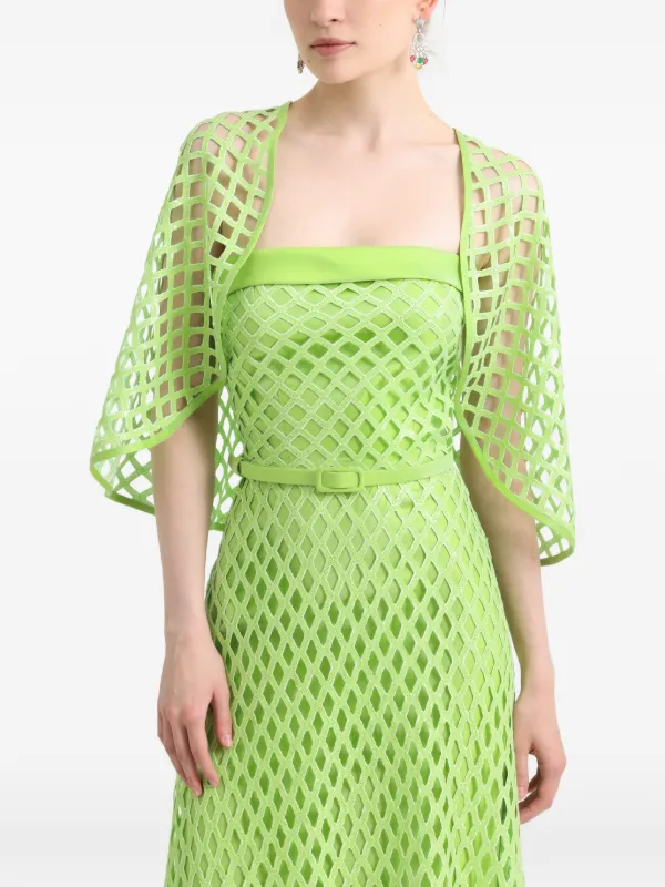 Gemy Maalouf Strapless Flared Dress Bolero | Green